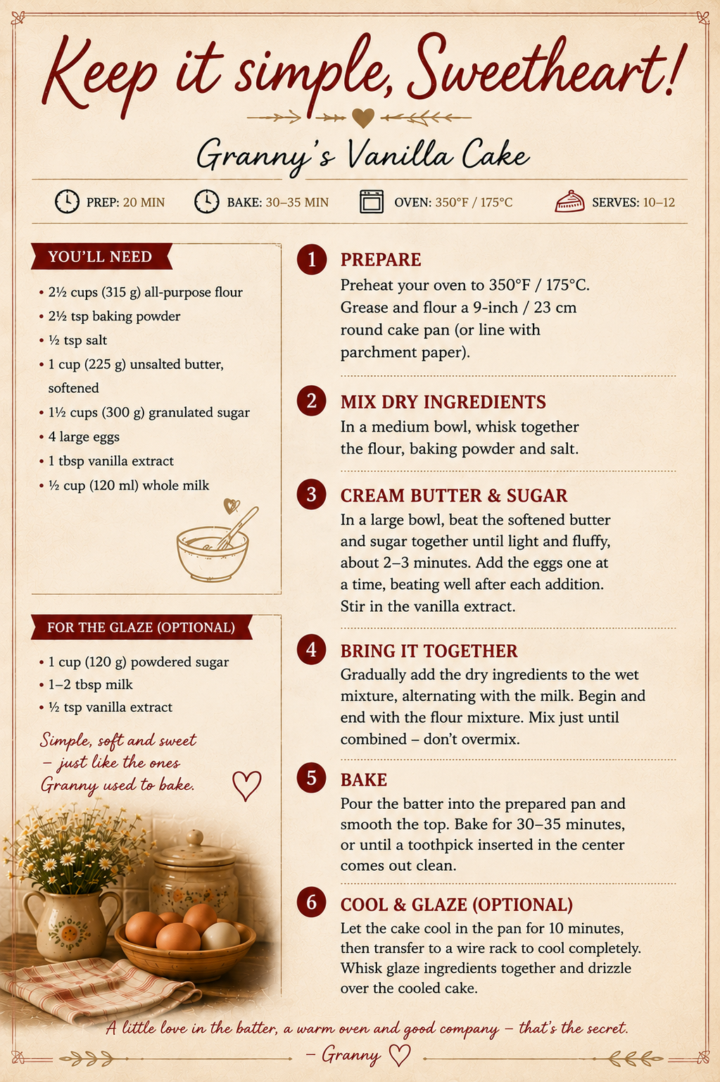 Recipe page: Granny's Classic Vanilla Cake